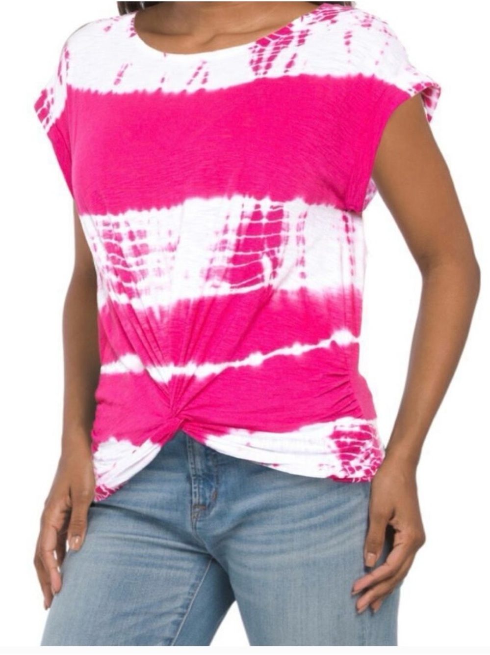 Lucky Brand Navy and White Tie-Dye Knot Front Tee